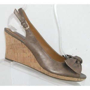 Clarks Bendables Fiddle Bow bronze leather cork wedge slingback heels 9.5M
